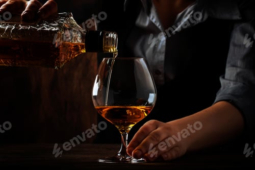 Preview: The bartender pours the cognac