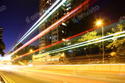 Preview: Busy traffic trail in city at night