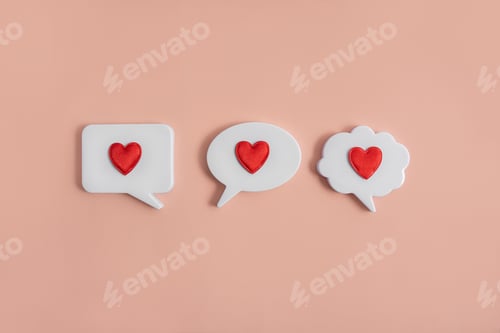 Preview: Chat icons with hearts on a light background.The concept of modern dating.