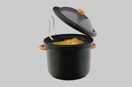 Preview: Black pot and lid with yellow soup