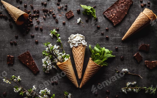 Preview: Chocolate ice cream and spring flowers