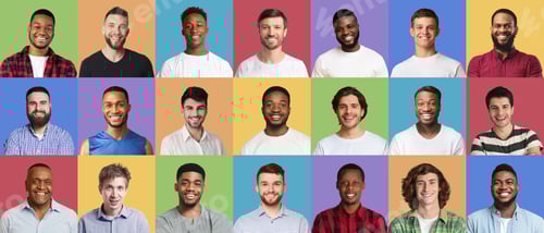 Preview: Cheerful Headshots of Men Against Various Colored Backgrounds