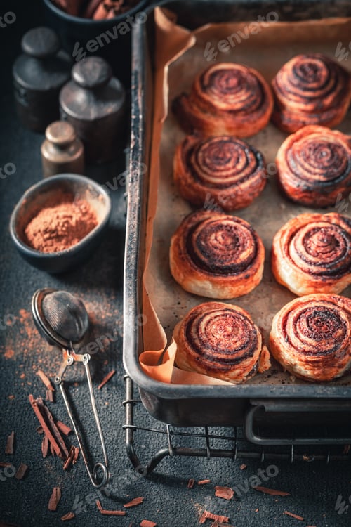 Preview: Tasty cinnamon rolls as christmas dessert. Scandinavian dessert.