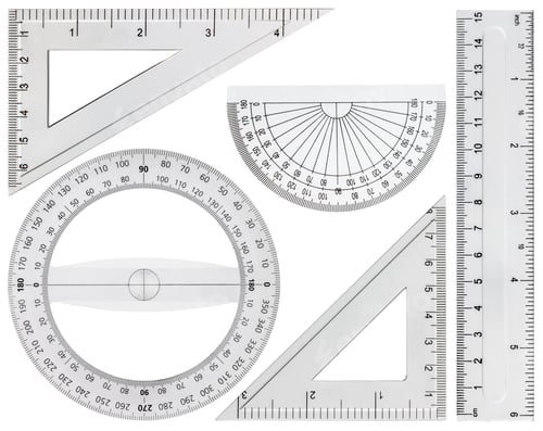 Preview: Set of drawing tools, ruler, protractor triangle, isolated on wh