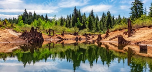 Preview: Stave Lake in Mission, BC, Canada. Nature Background Panorama