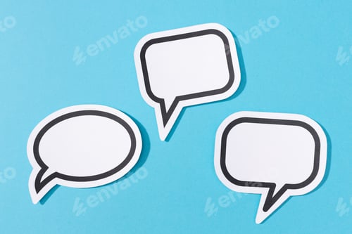 Preview: Group of three Blank Speech Bubble isolated on blue background. Mock up template