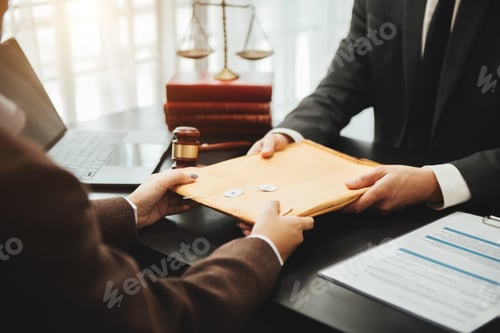 Preview: business people and lawyers discussing contract papers sitting at the table. Concepts