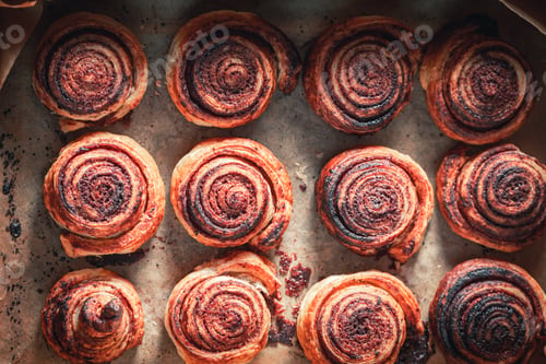 Preview: Hot cinnamon buns made of butter. Swedish delicacy.