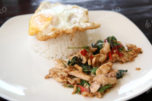 Preview: Rice With Basil Pork Chicken And Fired Egg On Top
