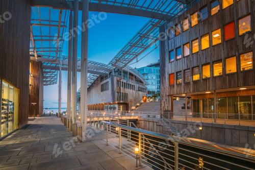 Preview: Oslo, Norway. Astrup Fearnley Museum of Modern Art, Residential Multi-storey Houses In Aker Brygge