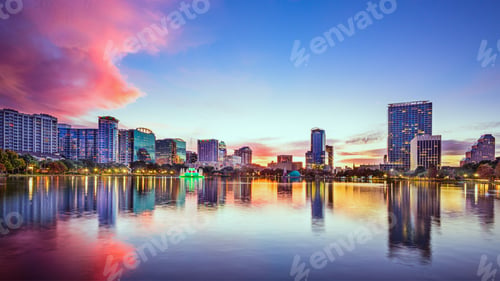 Preview: Orlando, Florida, Usa Downtown City Skyline On Eola Lake.
