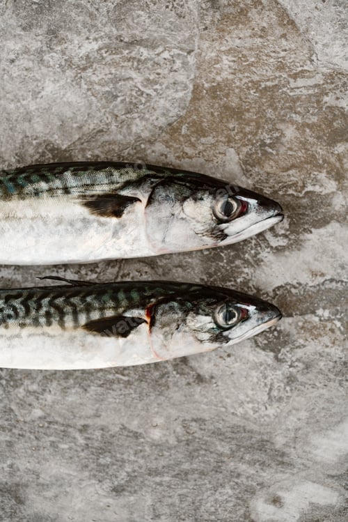 Preview: Fresh fish with delicious chopped seasoning ready for tasty cooking on dark background, top view