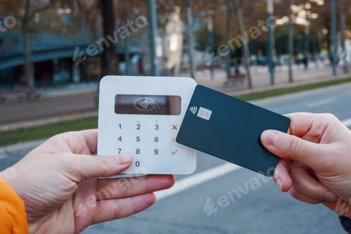 Preview: Woman making contactless payment on POS terminal
