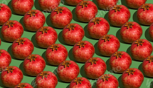 Preview: Pomegranate pattern. Red pomegranates on a green background. Fruit food.