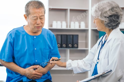 Preview: Senior elderly male patient and asian people mature woman doctor, importance of healthcare