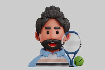 Visualização: Personagem masculino de tenista de desenho animado