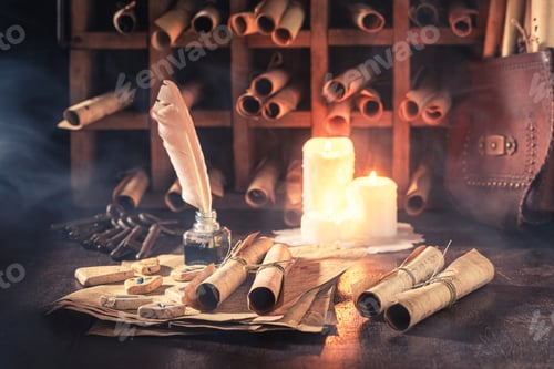 Preview: Ancient and magic library full of valuable manuscripts