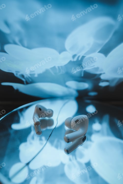 Preview: Wireless heaphones on a futuristic background