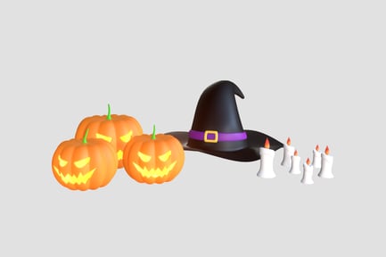 Preview: Witch Hat with Pumpkins and Bats