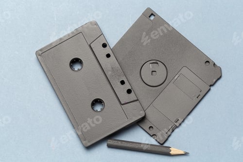 Preview: Pencil tool to rewind the tape cassettes on light gray background