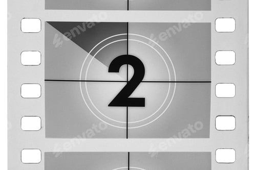 Preview: Classic film leader countdown with number two on screen isolated on white background.