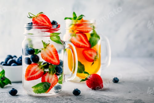 Preview: Infused detox water with blueberry, strawberry, orange and mint.
