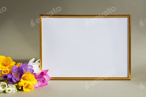 Preview: Mother's Day. Greeting card with beautiful freesia flowers.