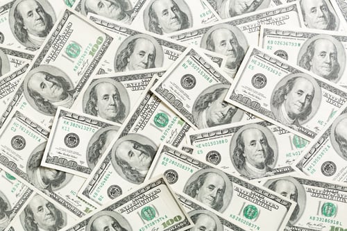 Preview: Top view of one hundred dollar banknotes made as a background. USD currency concept