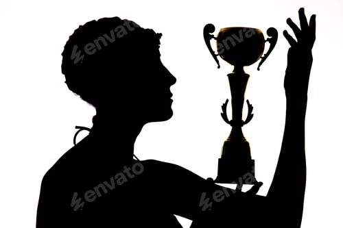 Preview: Silhouette Of A Girl Who Won The Cup For A Victory In Swimming