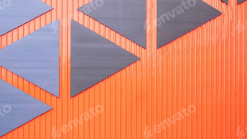 Preview: Triangle steel plates pattern on orange corrugated iron wall decoration background in minimal style