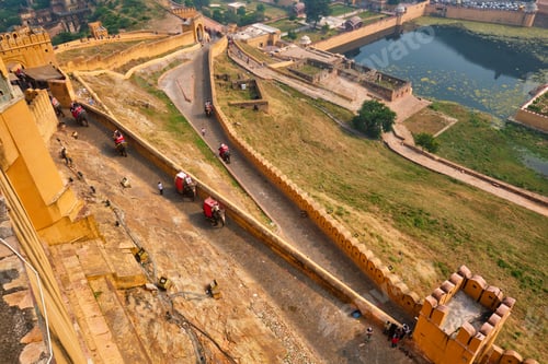 Preview: Tourists riding elephants on ascend to Amer fort