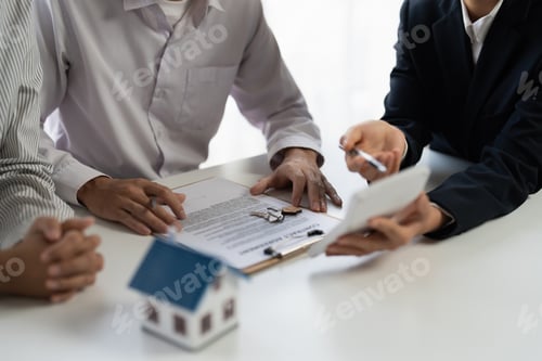 Preview: Real Estate Agent explain insurance and agreement contract to client before sign contract