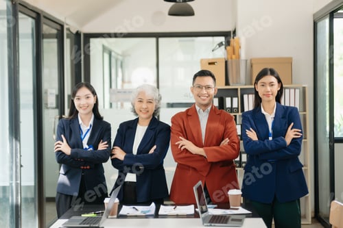 Preview: Young business creative team are brainstorming planning discussing while sitting in office
