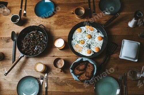 Preview: Eggs and mushrooms in pan