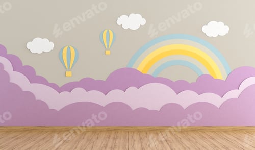 Preview: Empty playroom with decoration on background wall in pastel colors