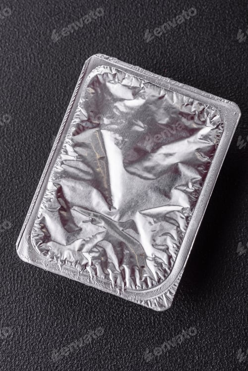 Preview: Rectangular plastic box with yogurt or cheese hermetically sealed with a foil lid