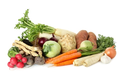 Preview: Many different root vegetables isolated on white
