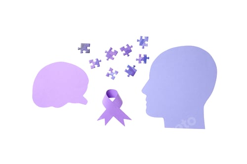 Preview: Purple cutouts symbolize mental health, on white background