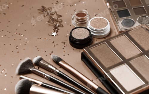 Preview: Flat lay of Makeup cosmetic product on pink background