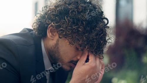 Preview: Close up worried Indian businessman stressful Arabian business employer man entrepreneur Hispanic