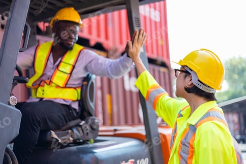 Preview: Engineer loads goods by forklift to stack containers