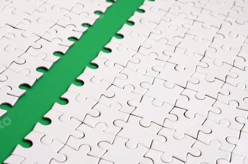 Preview: The green path is laid on the platform of a white folded jigsaw puzzle