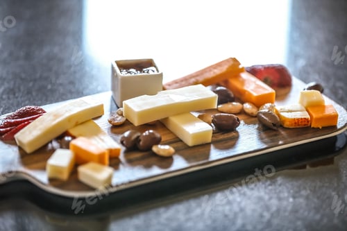 Preview: Cheese Board Still Life with Jams and Olives