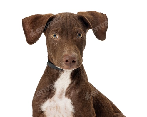 Cute Brown and White Dog with Collar Portrait