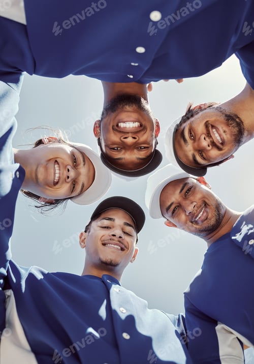 Preview: Team huddle, baseball and baseball player, fitness and men, diversity and support, sports game and