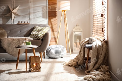 Preview: Spacious living room with comfortable sofa. Interior design