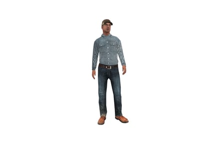 Preview: Figure man in denim shirt and faded jeans