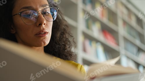 Preview: Hispanic Arab Indian woman girl student reading book novel textbook literature hobby reader bookworm