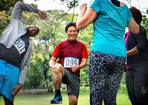 Preview: Team of diverse people ready for a race