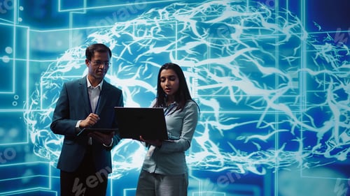 Preview: Teamworking colleagues using AI neural networks modeled after human brain